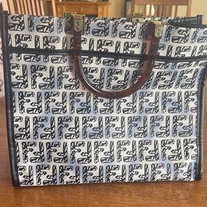 Designer Monogram Tote Bag with Brown Handles